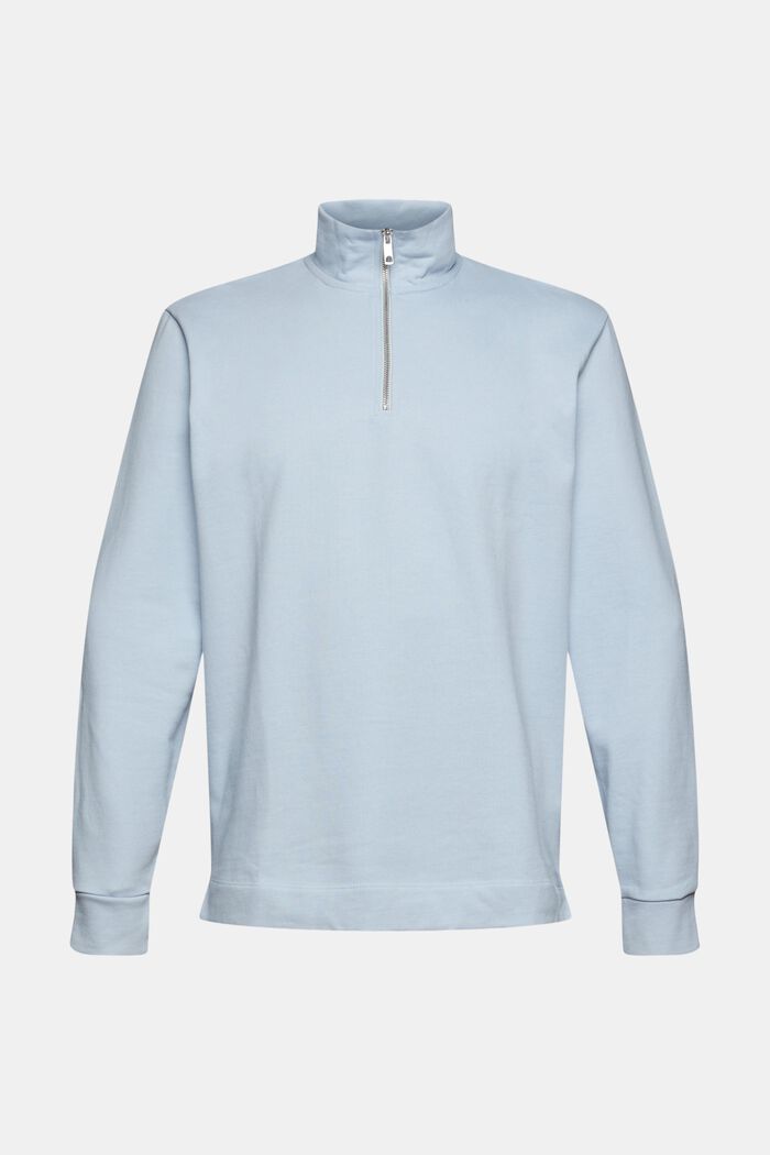 Sweatshirt met ritskraag van katoen, PASTEL BLUE, overview