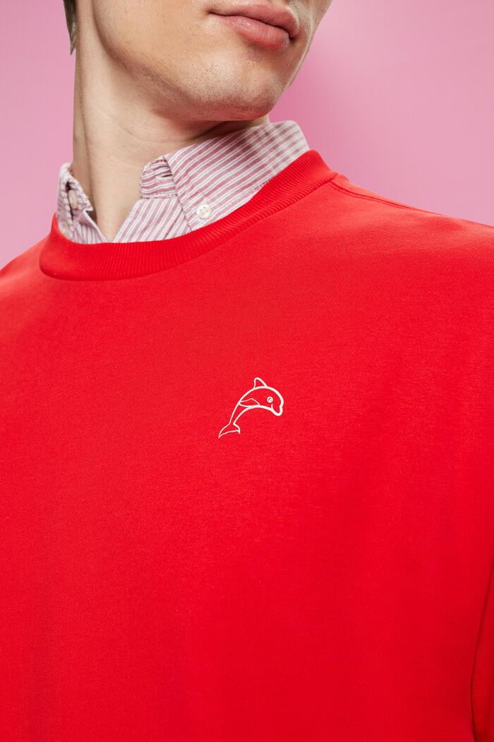 Sweatshirt met een kleine dolfijnenprint, ORANGE RED, detail image number 2