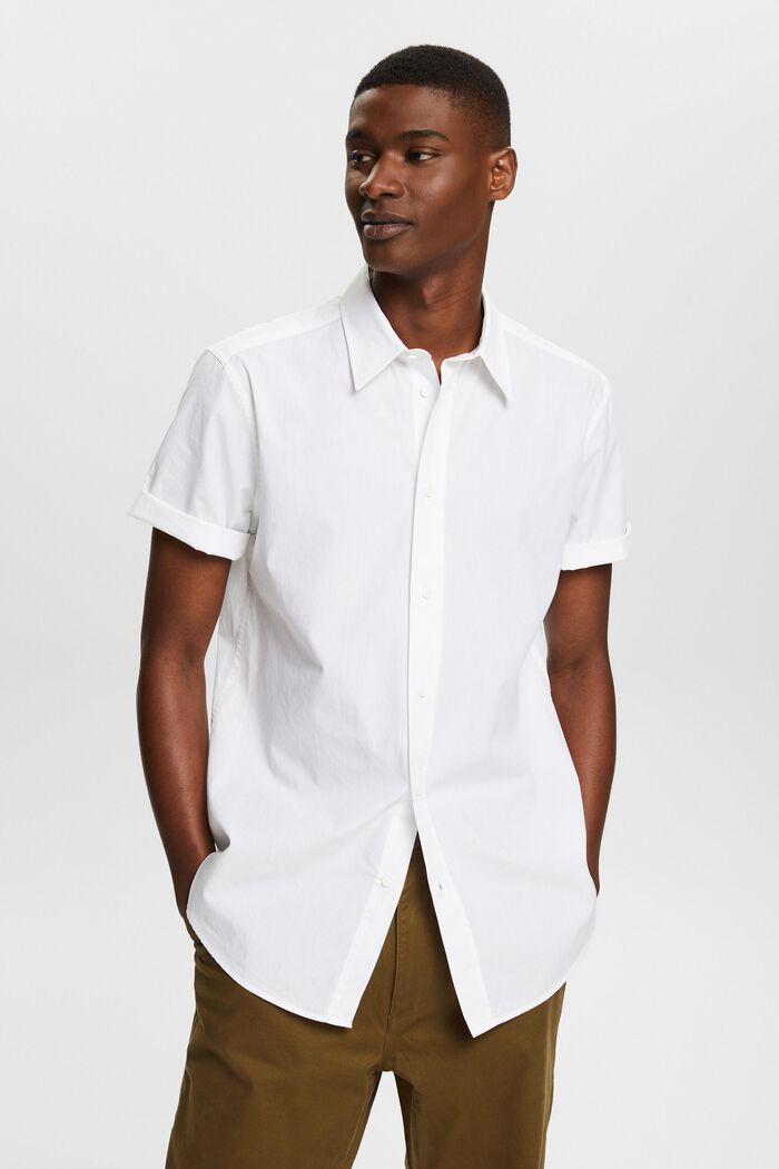 Shirt van katoen-popeline met korte mouwen, WHITE, detail image number 0