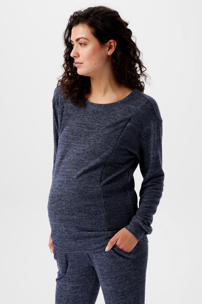 Sweatshirt voor borstvoeding met ritsen en lange mouwen, NIGHT SKY BLUE, detail image number 0