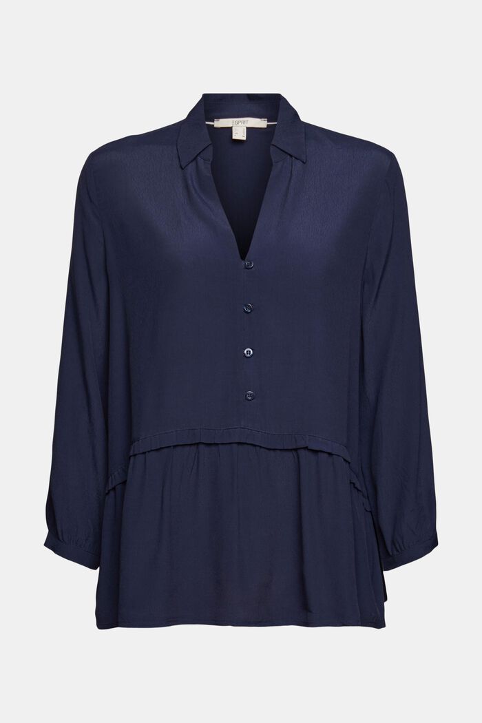 Blouse met ruchesrand, NAVY, overview