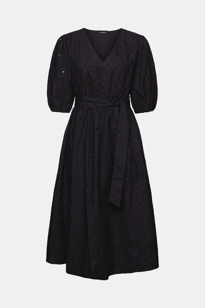 Midi-jurk met pofmouwen en ceintuur, BLACK, detail image number 6