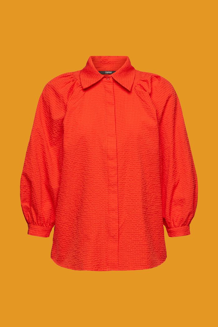 Seersucker blouse met pofmouwen, ORANGE RED, detail image number 5