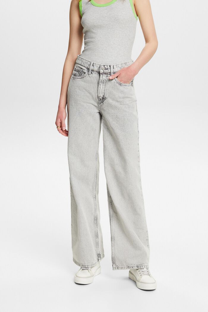 Retro jeans met hoge taille en wijde pijpen, GREY LIGHT WASHED, detail image number 0