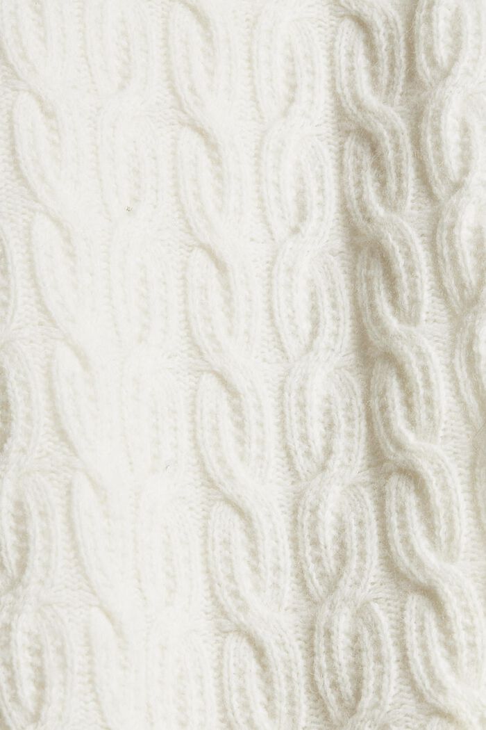 Trui met ingebreid kabelpatroon en wol, OFF WHITE, detail image number 4
