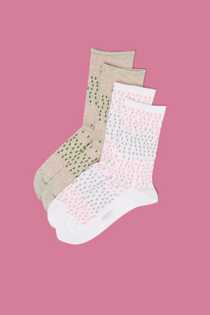 Set van 2 paar sokken met stippenmotief, organic cotton, BEIGE/WHITE, overview