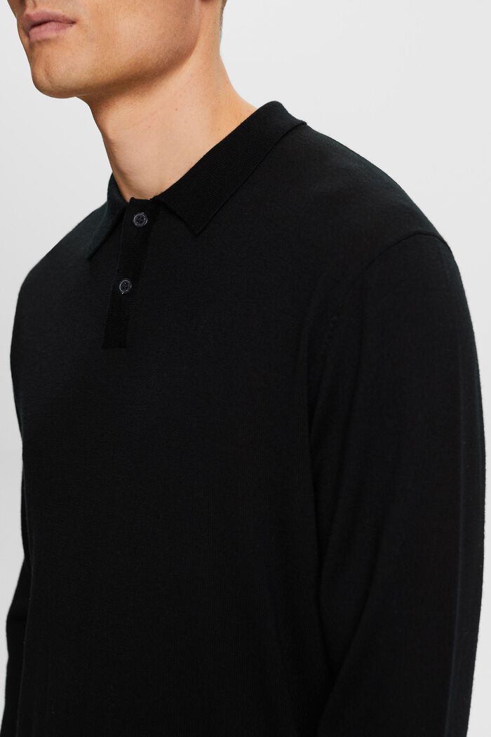 Wollen polosweater, BLACK, detail image number 1