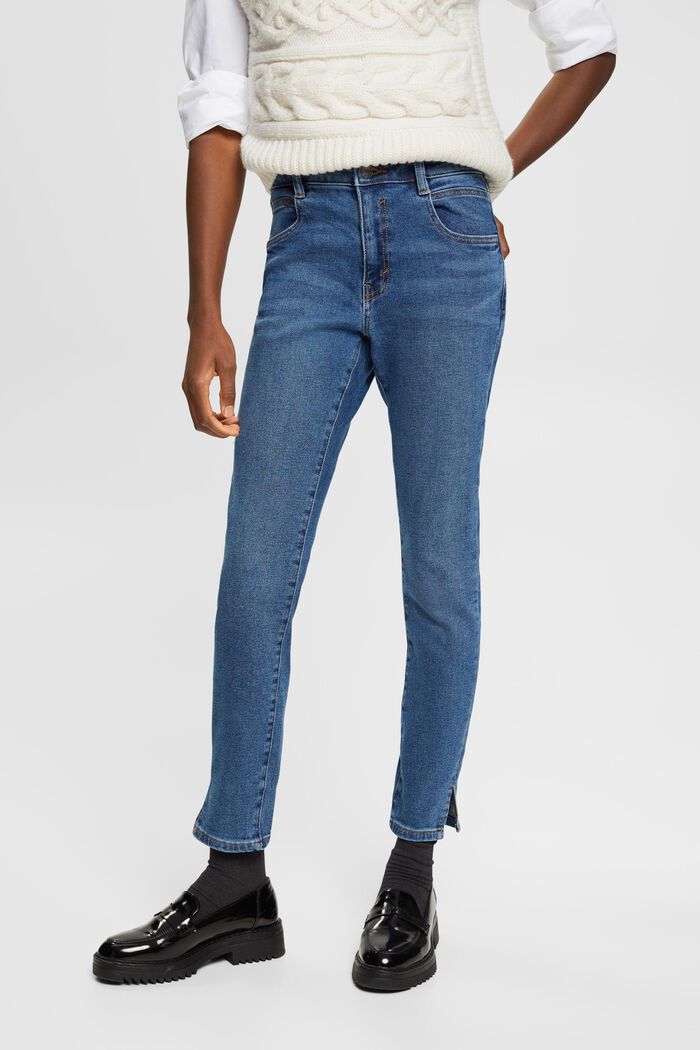 Slim-fit jeans met hoge taille, BLUE MEDIUM WASHED, detail image number 0