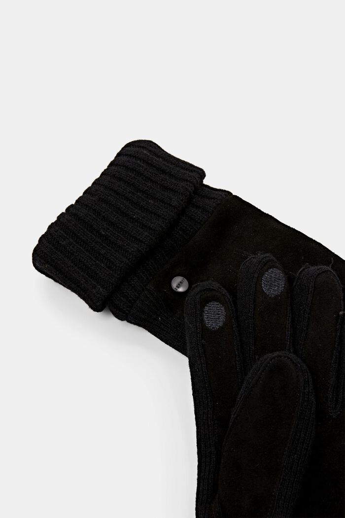 Handschoenen van leer en een wolmix, BLACK, detail image number 1