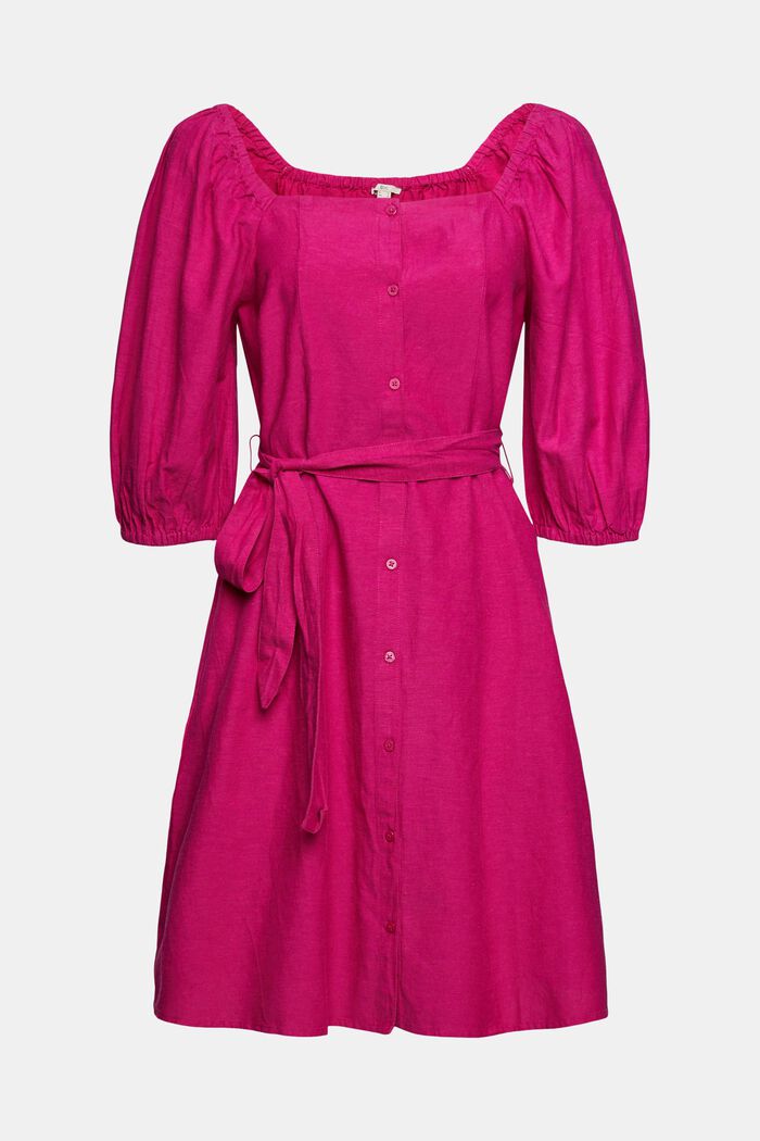 Met linnen: jurk met knoopsluiting, PINK FUCHSIA, overview