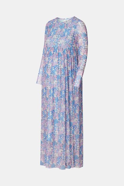 Mesh maxi-jurk met bloemenprint all-over