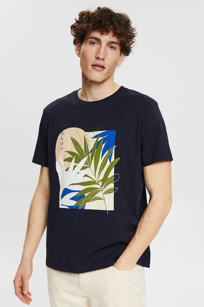 Jersey T-shirt met plantenprint, NAVY, detail image number 0