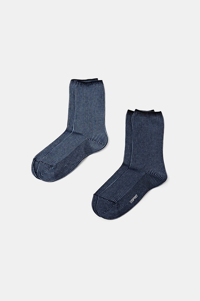 Set van 2 paar gestreepte, grofgebreide sokken, BLUE, detail image number 0