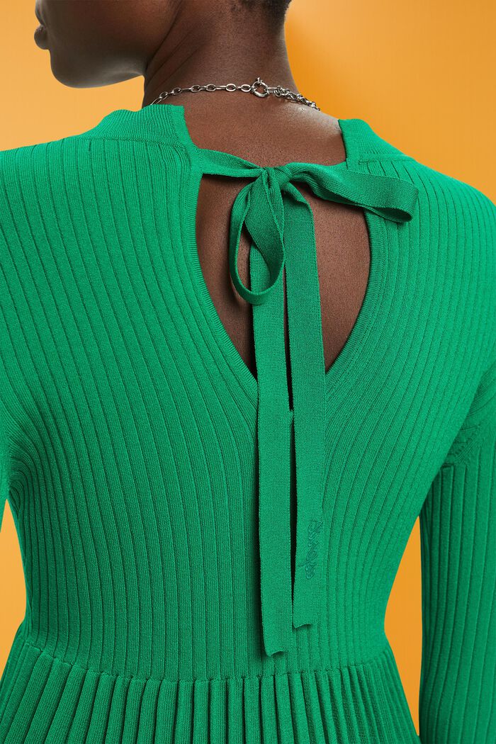 Geplisseerde mini-jurk met lange mouwen en ronde hals, EMERALD GREEN, detail image number 1