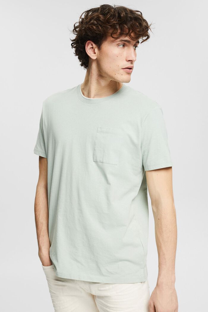 Met linnen: jersey T-shirt met borstzak, LIGHT KHAKI, detail image number 0