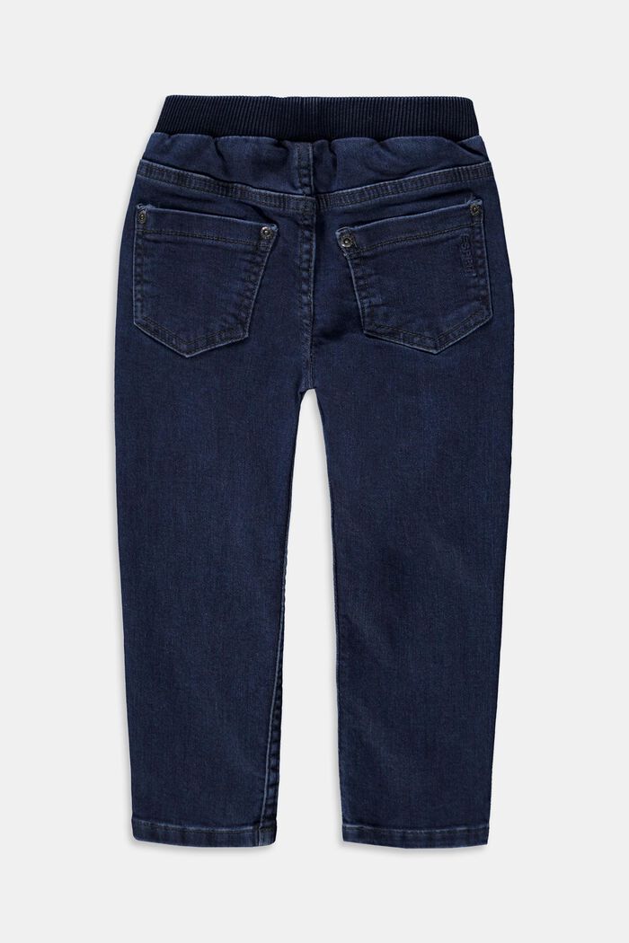 Jeans met geribde band van katoen, BLUE DARK WASHED, detail image number 1