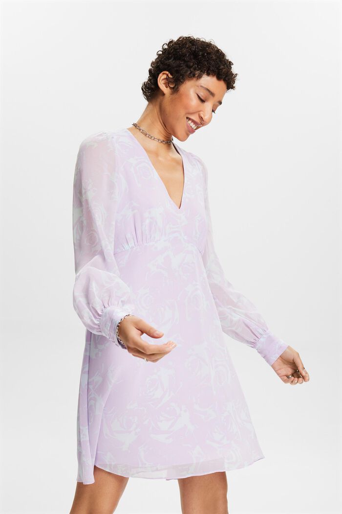 Mini-jurk met V-hals en print, LAVENDER, detail image number 0