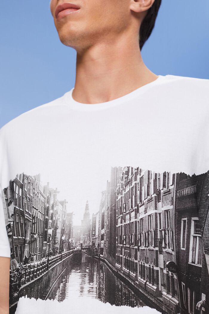 T-shirt met ronde hals en print, 100% katoen, WHITE, detail image number 2