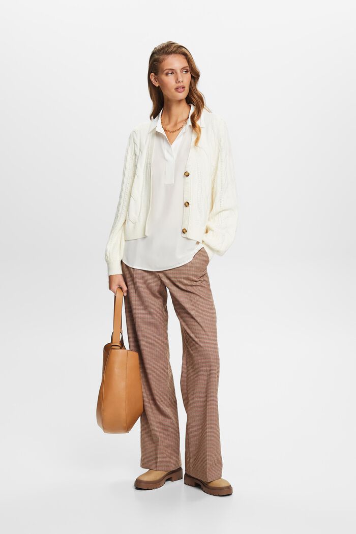 Zijden blouse met V-hals, OFF WHITE, detail image number 1