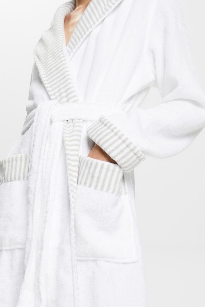Badjas van badstof met gestreepte voering, WHITE, detail image number 2