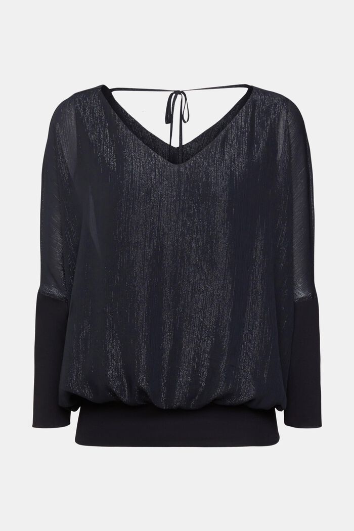 Metallic chiffon blouse, BLACK, overview