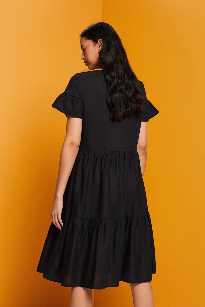 Midi-jurk, mix van katoen en linnen, BLACK, detail image number 3