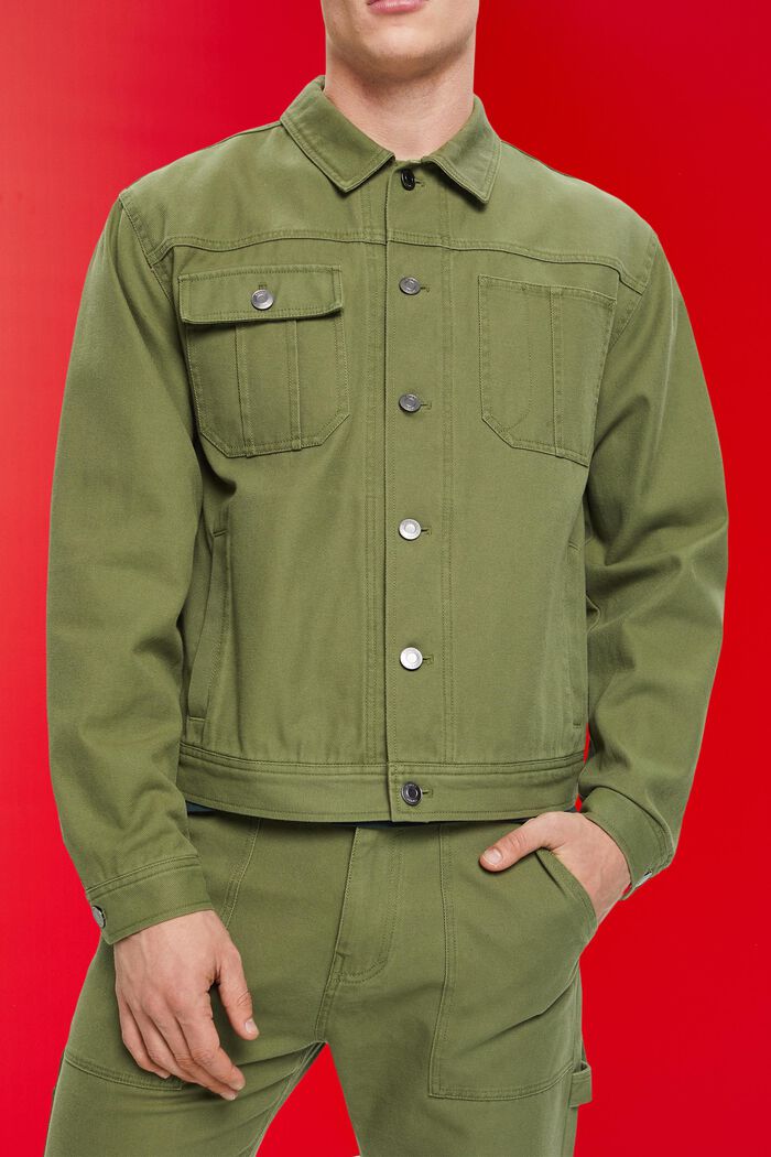 Katoenen trucker jacket, OLIVE, detail image number 2