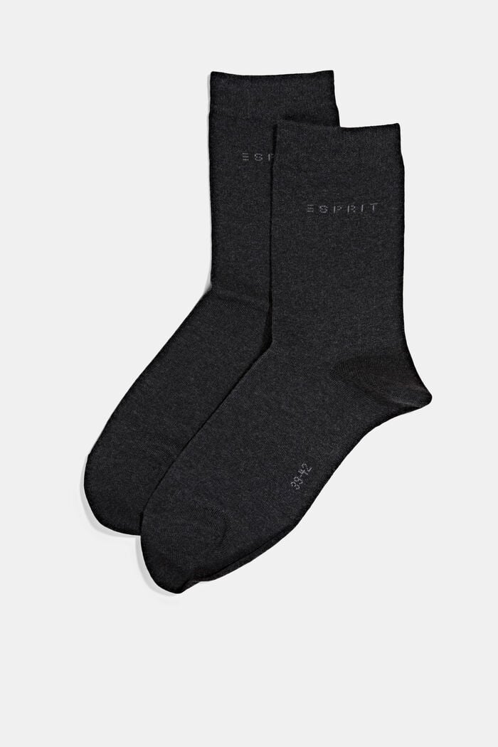 Set van 2 paar sokken met gebreid logo, organic cotton, ANTHRACITE MELANGE, detail image number 0