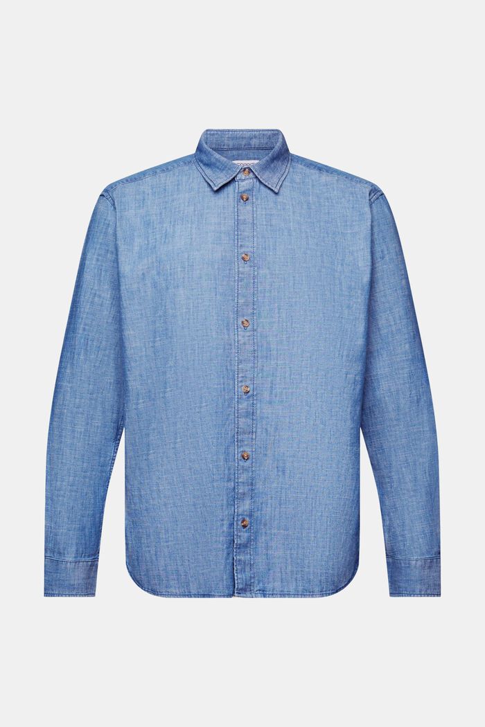 Chambray overhemd met buttondownkraag, BLUE MEDIUM WASHED, detail image number 7