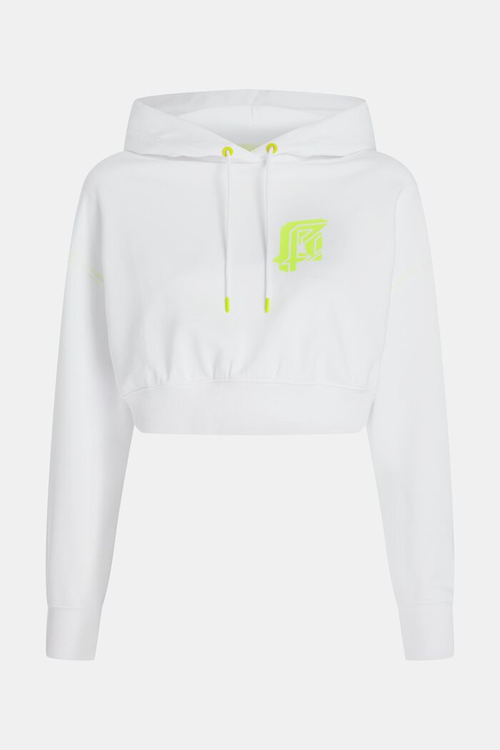 Cropped hoodie met neonkleurig logo, WHITE, detail image number 4