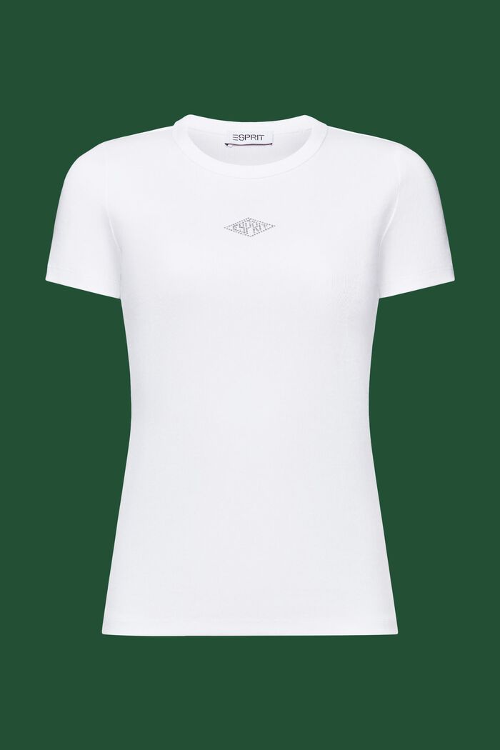 T-shirt met logo en strassteentjes, WHITE, detail image number 6