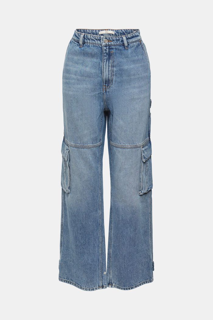 Met hennep: jeans in cargostijl, BLUE MEDIUM WASHED, detail image number 8