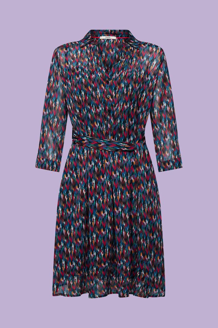 Chiffon mini-jurk met V-hals en print, BLACK, detail image number 5