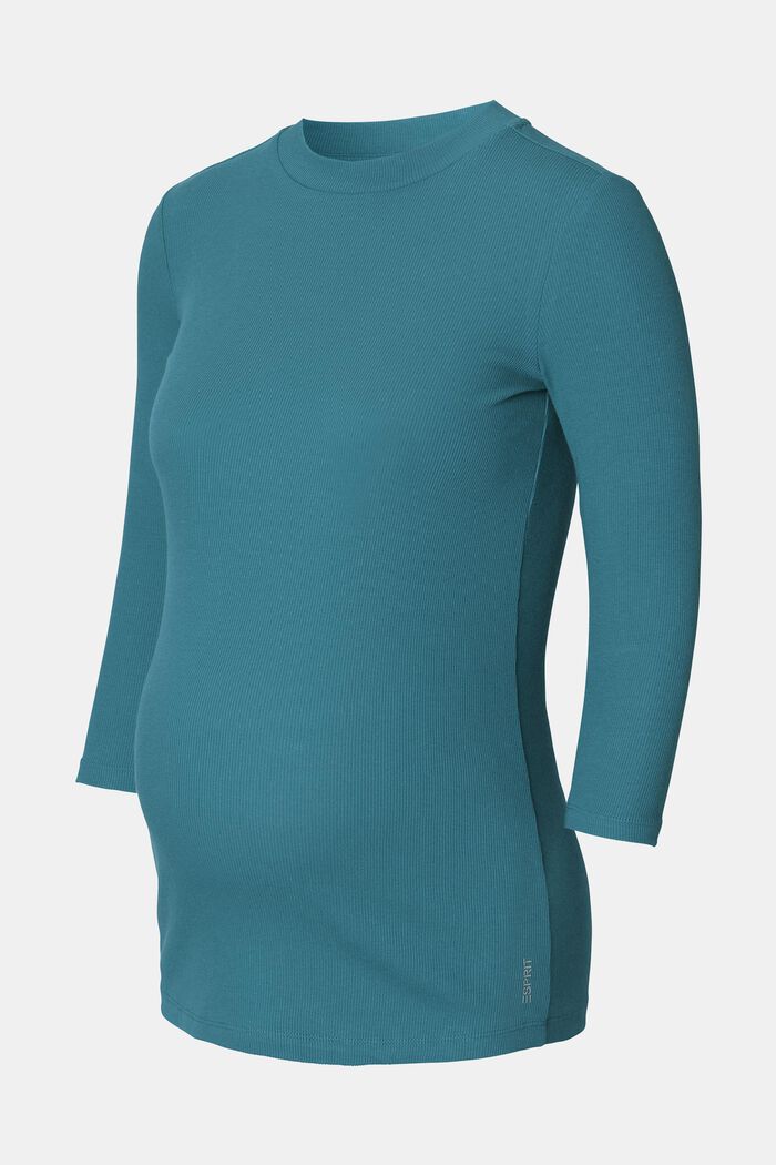 Geribde jersey top met 3/4-mouwen, TEAL BLUE, detail image number 4