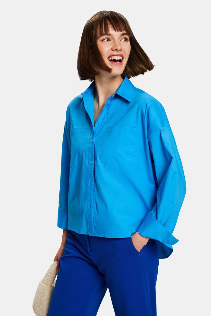 Overhemd van katoen-popeline met knoopsluiting, BLUE, detail image number 3