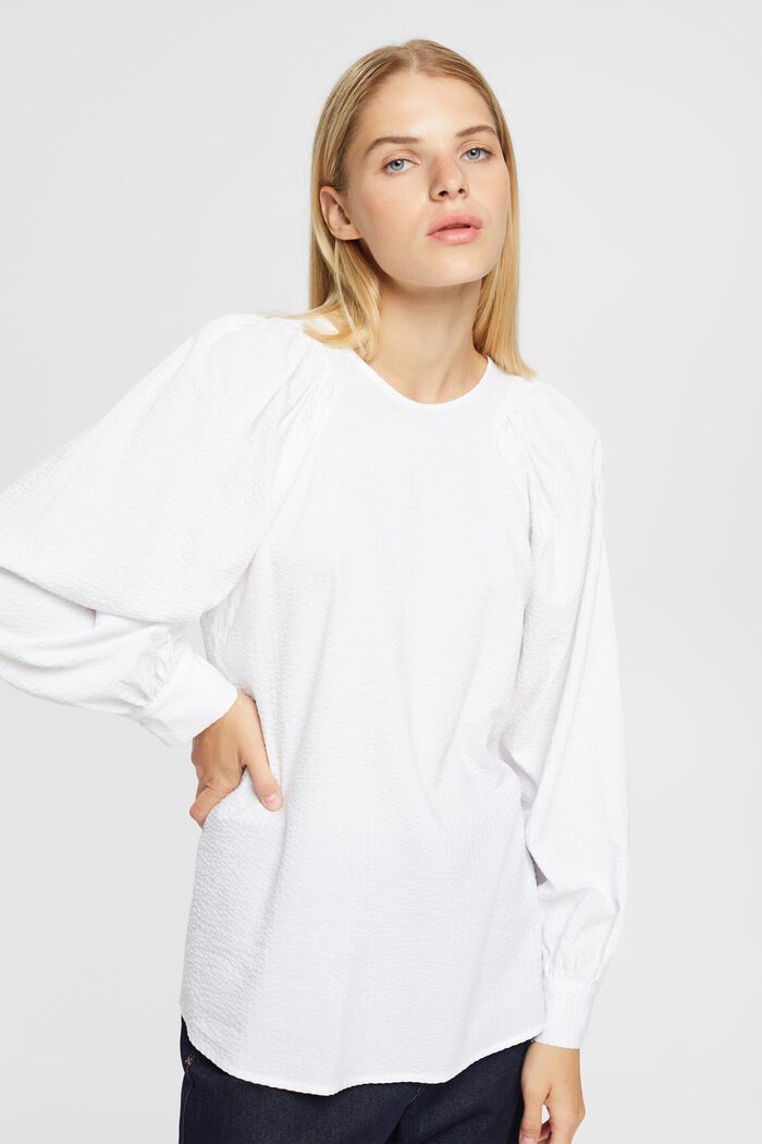 Gestructureerde blouse, katoenmix, WHITE, overview