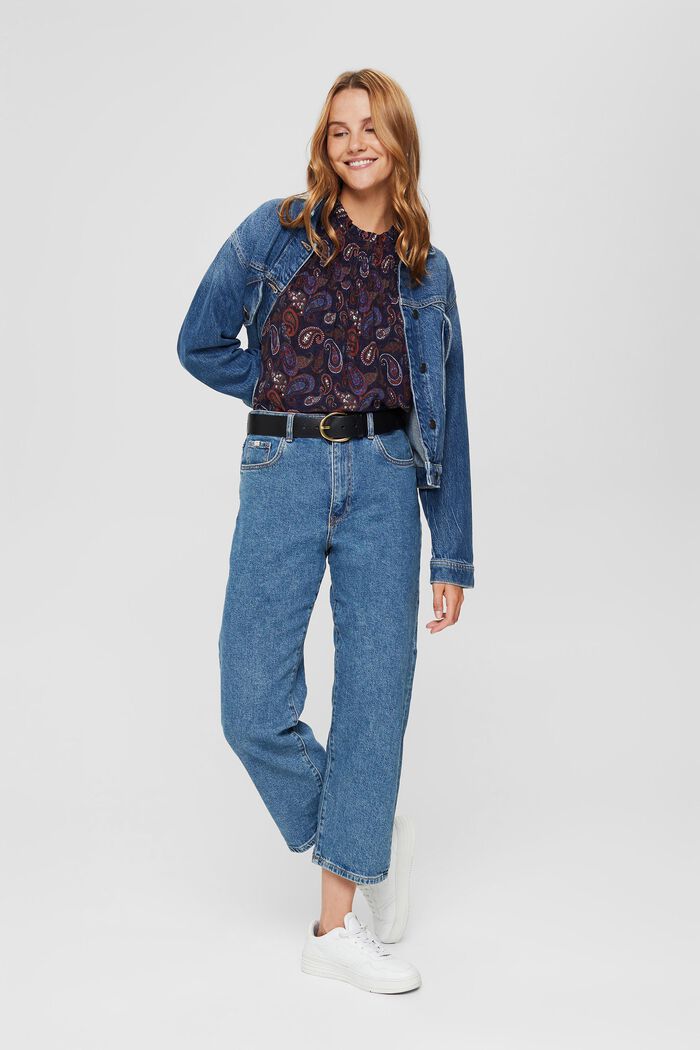 Gesmokte blouse met paisleyprint, LENZING™ ECOVERO™, NAVY, detail image number 1