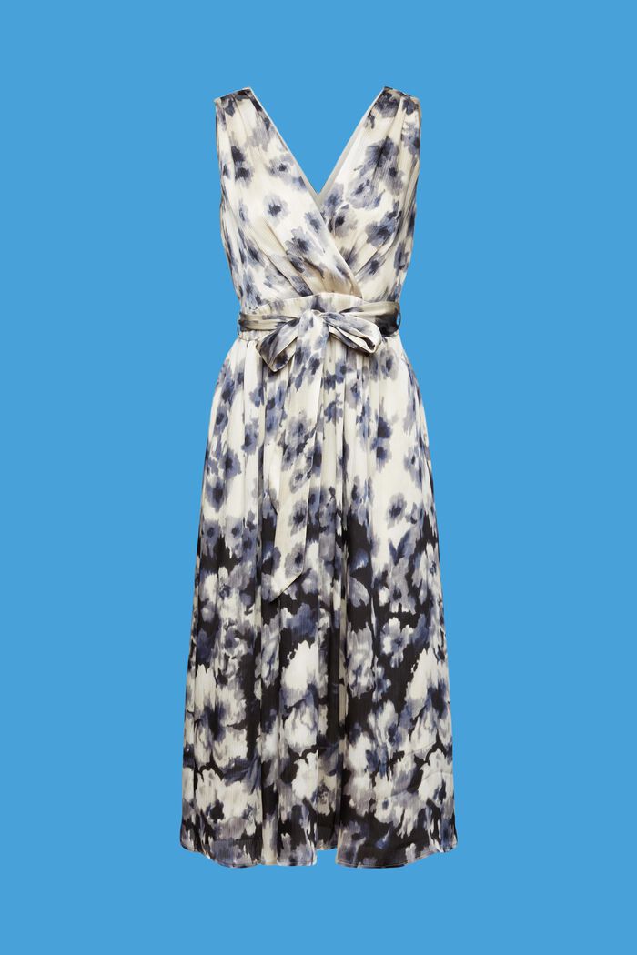 Crinkled satijnen midi-jurk met bloemenprint, BLACK, detail image number 7