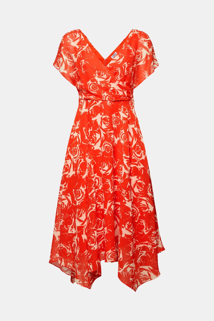 Chiffon maxi-jurk met V-hals en print, BRIGHT ORANGE, detail image number 6