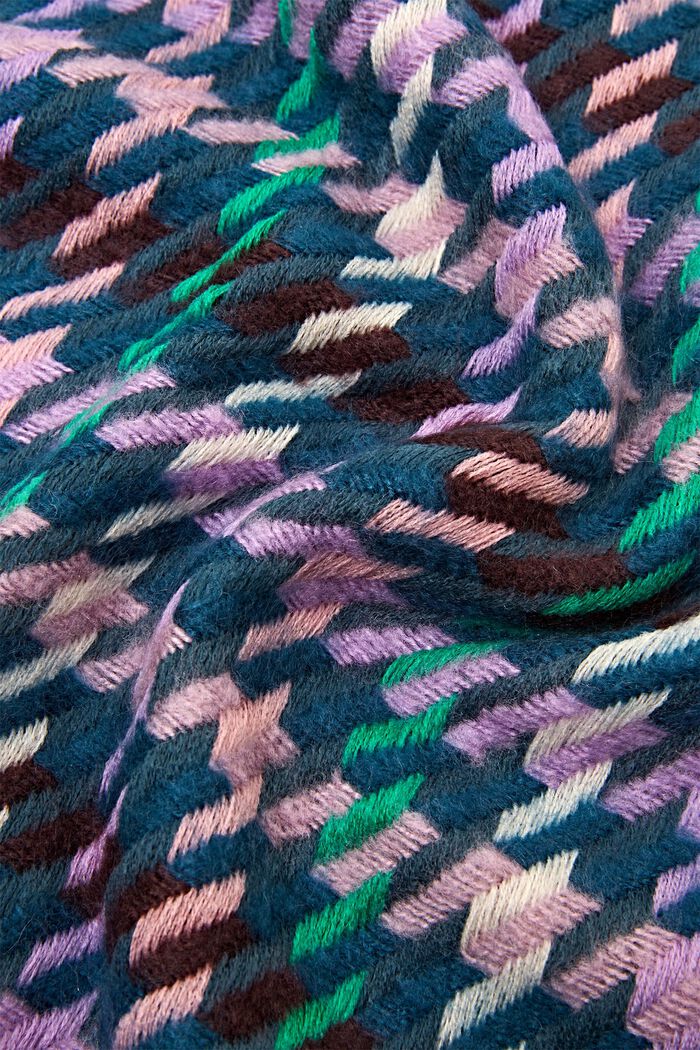 Meerkleurige sjaal met pied-de-poule motief, DARK TURQUOISE, detail image number 1