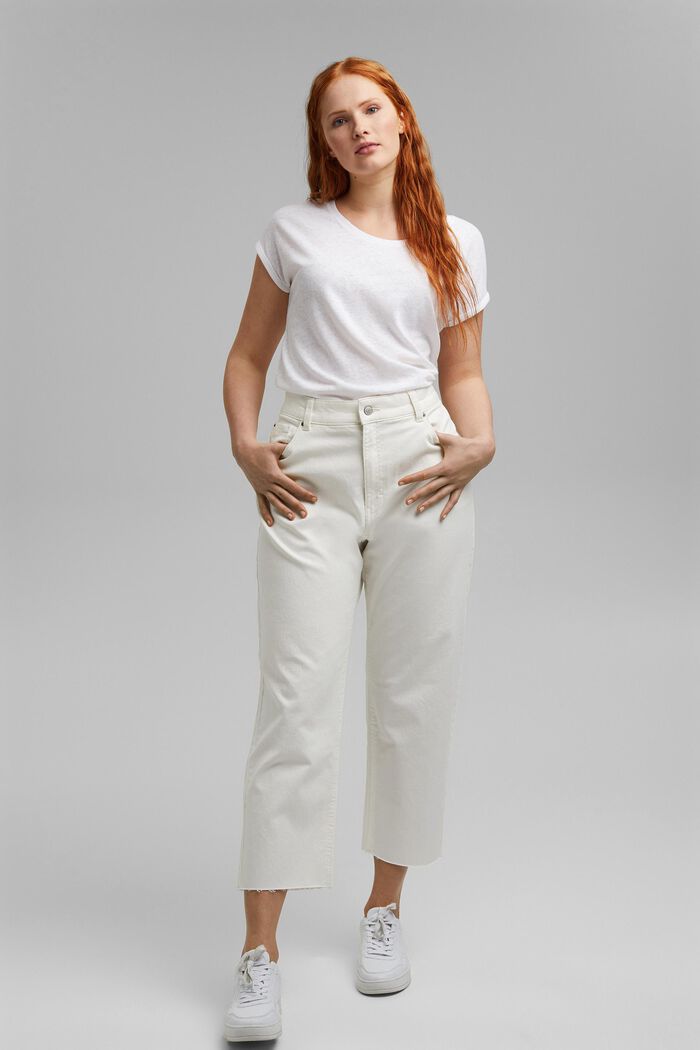 Cropped jeans met een hoge band, biologisch katoen, OFF WHITE, detail image number 1