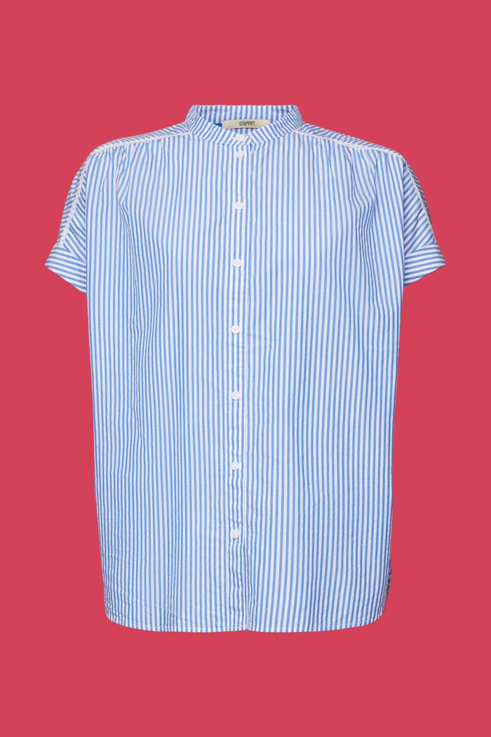Gestreepte blouse met korte mouwen, 100% katoen, BRIGHT BLUE, detail image number 5