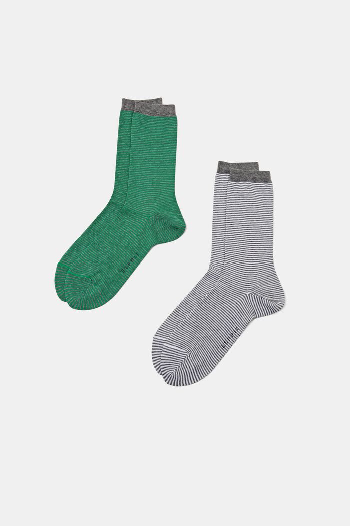 Set van 2 paar gestreepte, grofgebreide sokken, GREEN / GREY, detail image number 0