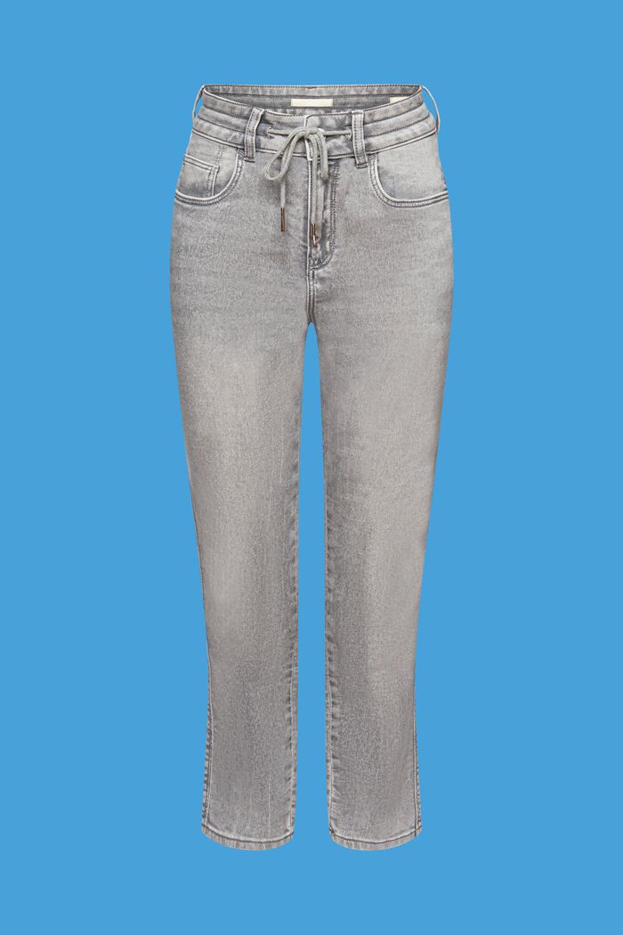 Boyfriend jeans met tunnelkoord op taillehoogte, GREY LIGHT WASHED, detail image number 8