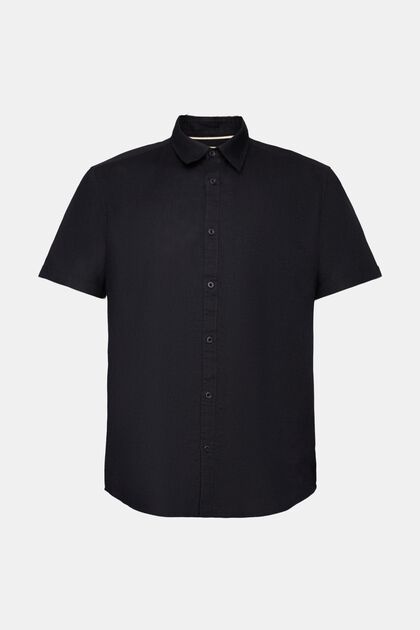 Shirt met korte mouwen van een linnen-katoenmix, BLACK, overview