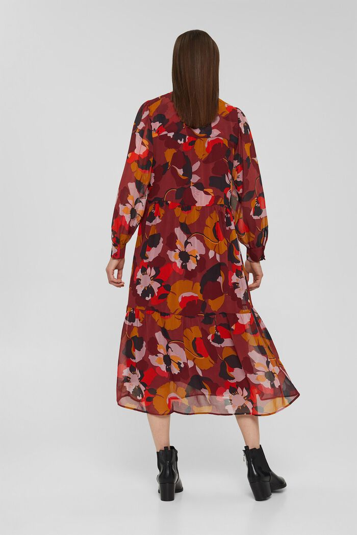 Gerecycled: midi-jurk van chiffon met print, TERRACOTTA, detail image number 1