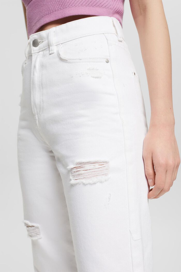 Dad jeans met destroyed effecten, WHITE, detail image number 2