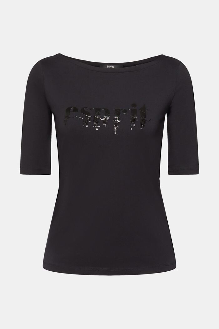 Jersey T-shirt met logo-applicatie, BLACK, overview