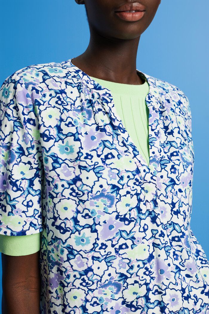 Gebloemde blouse met hals met split, WHITE, detail image number 2