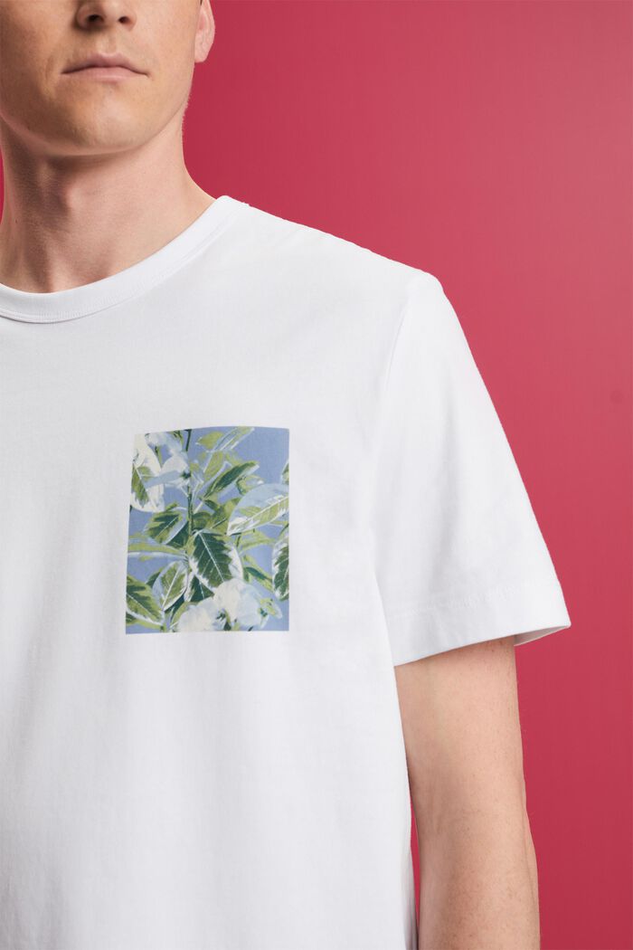 Jersey T-shirt met print op de borst, 100% katoen, WHITE, detail image number 2